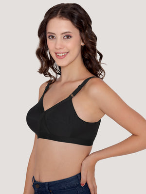 Kalyani Vega Ultimate Support Cross-Front Full Coverage Rich Cotton Bra with Side-Elastic Lift (C-F Cups) | Pack of 2 |BLACK BLACK