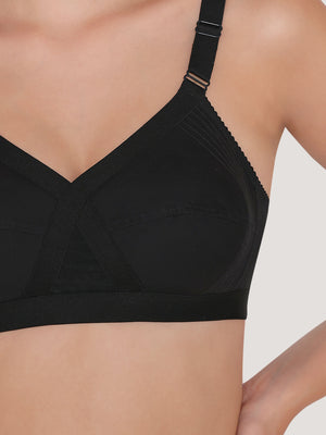 Kalyani Vega Ultimate Support Cross-Front Full Coverage Rich Cotton Bra with Side-Elastic Lift (C-F Cups) | Pack of 2 |BLACK BLACK