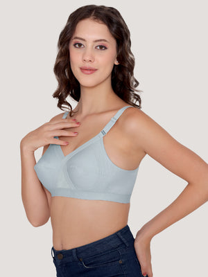Kalyani Vega Ultimate Support Cross-Front Full Coverage Rich Cotton Bra with Side-Elastic Lift (C-F Cups) | Pack of 2 |S.BLUE CREPE