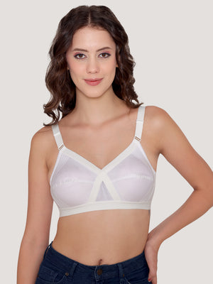Kalyani Vega Ultimate Support Cross-Front Full Coverage Rich Cotton Bra with Side-Elastic Lift (C-F Cups) | Pack of 2 |WHITE WHITE
