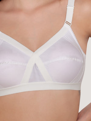 Kalyani Vega Ultimate Support Cross-Front Full Coverage Rich Cotton Bra with Side-Elastic Lift (C-F Cups) | Pack of 2 |WHITE WHITE