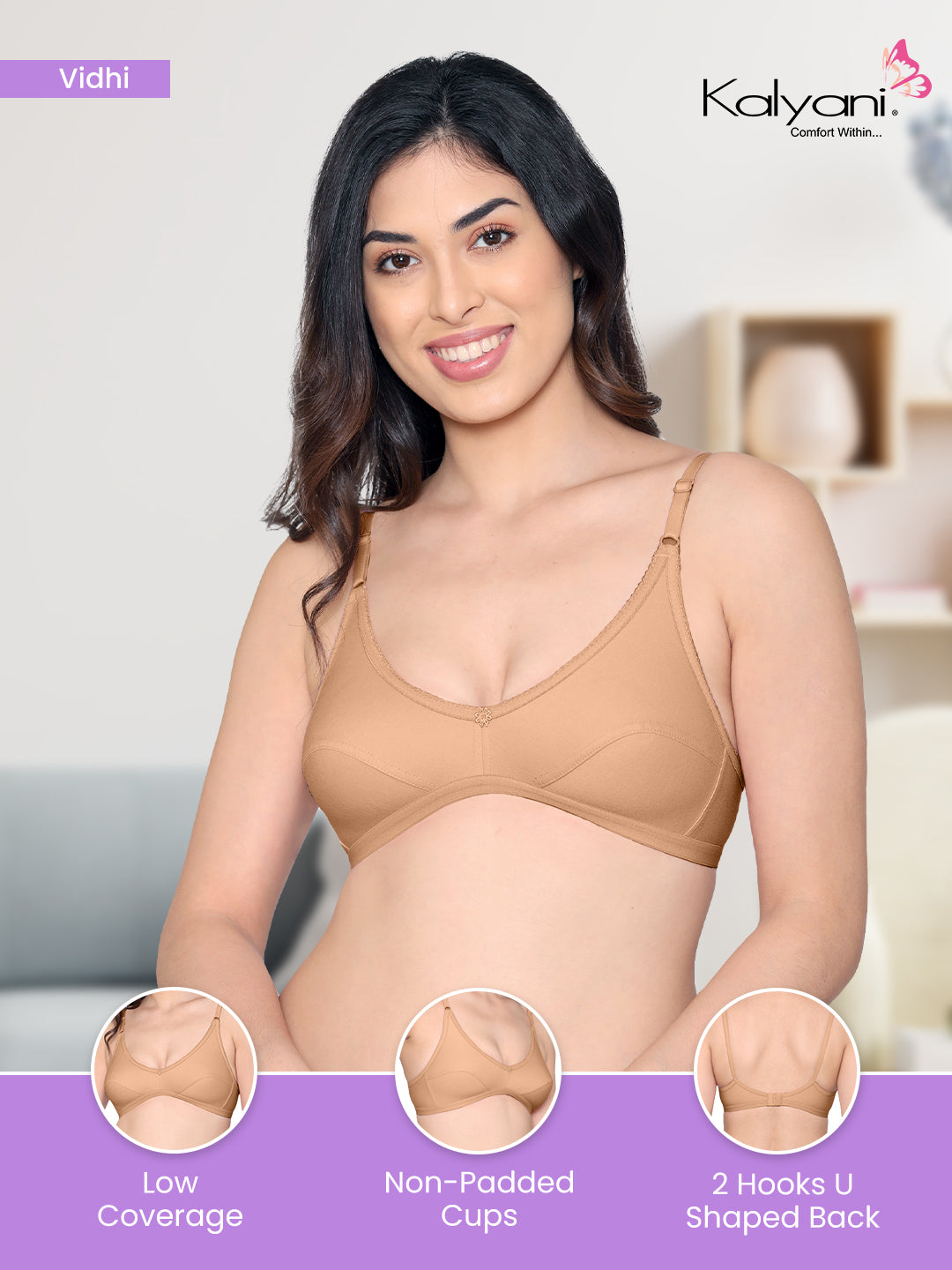 Vidhi Seamed Non-Padded Everyday Bra | Pack of 3-NUDE WHITE PINK