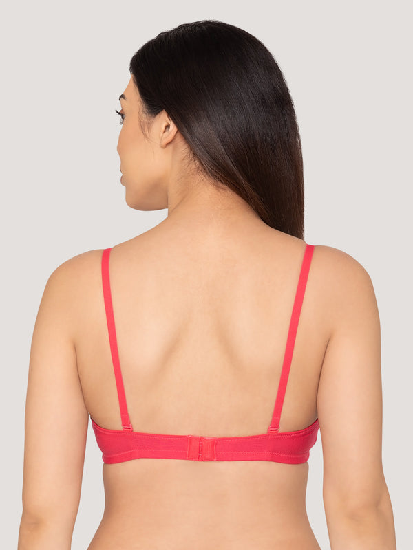 Kalyani Viviana Soft Padded Seamless Balconette Style T-Shirt Bras | Pack of 2 | BLACK HOT PINK