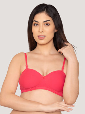Kalyani Viviana Soft Padded Seamless Balconette Style T-Shirt Bras | Pack of 2 | BLACK HOT PINK