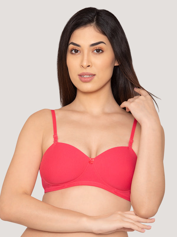 Kalyani Viviana Soft Padded Seamless Balconette Style T-Shirt Bras | Pack of 2 | BLACK HOT PINK