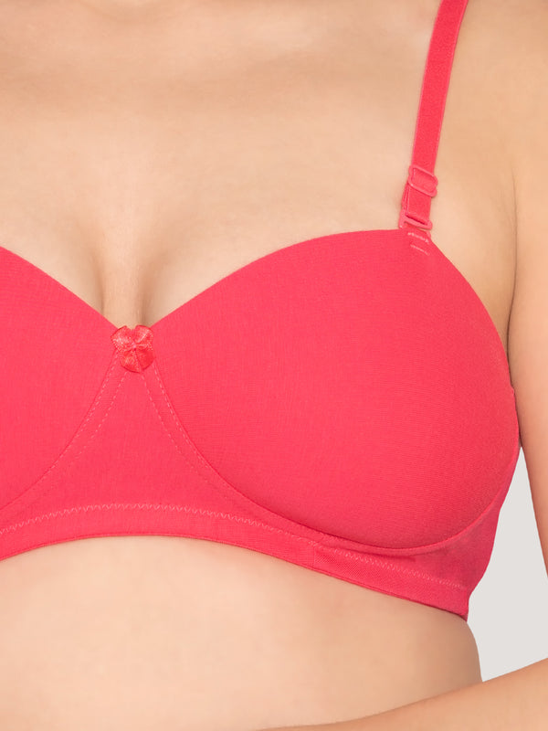 Kalyani Viviana Soft Padded Seamless Balconette Style T-Shirt Bras | Pack of 2 | HOT PINK HOT PINK