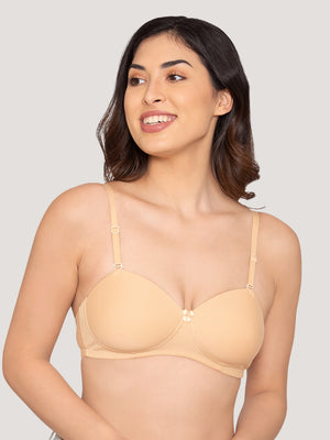 Kalyani Viviana Soft Padded Seamless Balconette Style T-Shirt Bras | Pack of 2 | NUDE BLACK