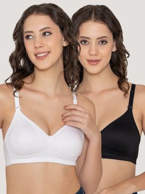 Kalyani Elvira Everyday Support Seamless Non Padded T-Shirt Bras | Pack of 2 | WHITE BLACK
