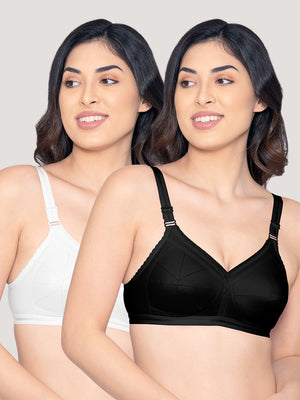 Damini Full Coverage Cotton Everyday Bra | Pack of 2-WHITE BLACK