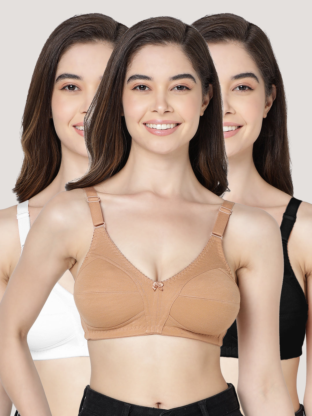 Anaya Full Coverage M Frame Minimizer Bra | Pack of 3-WHITE CAMEL BLACK