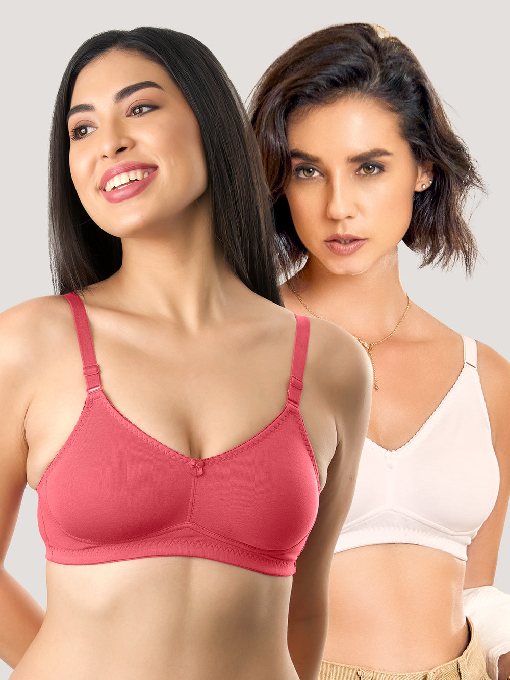 Kalyani's Emma Double Layered Seamless Cups Full Coverage Cotton Bras | Pack of 2 | WHITE CORAL