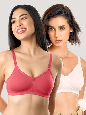 Kalyani's Emma Double Layered Seamless Cups Full Coverage Cotton Bras | Pack of 2 | WHITE CORAL