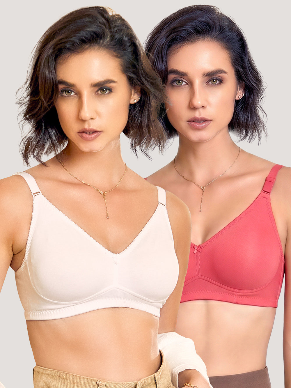 Kalyani's Emma Double Layered Seamless Cups Full Coverage Cotton Bras | Pack of 2 | WHITE CORAL