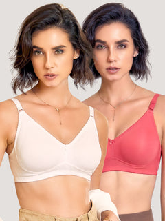 Kalyani's Emma Double Layered Seamless Cups Full Coverage Cotton Bras | Pack of 2 | WHITE CORAL