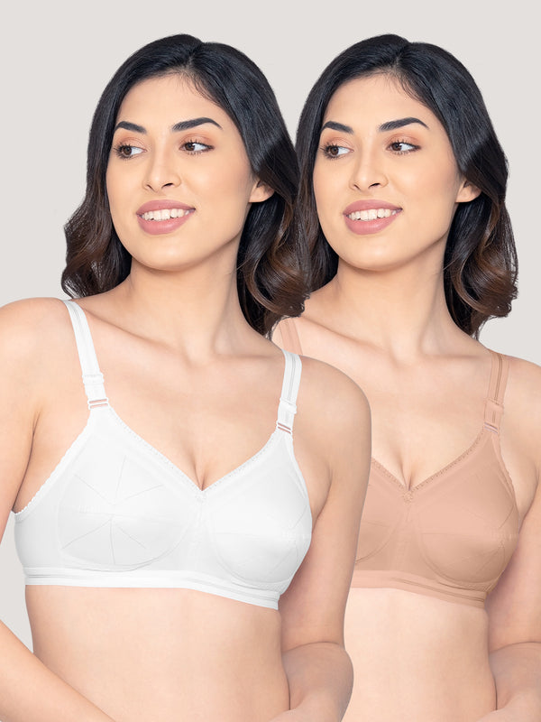 Damini Full Coverage Cotton Everyday Bra | Pack of 2-WHITE FAWN