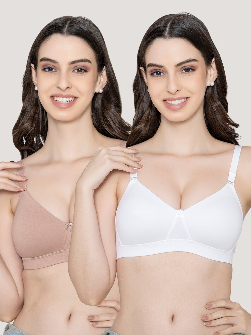 Tessa Full Support Seamless Designer Bra for Women Pack of 2-WHITE FAWN