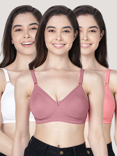 Evlyn Double Layered Cups Regular Bra | Pack of 3 | WHITE ONION CORAL