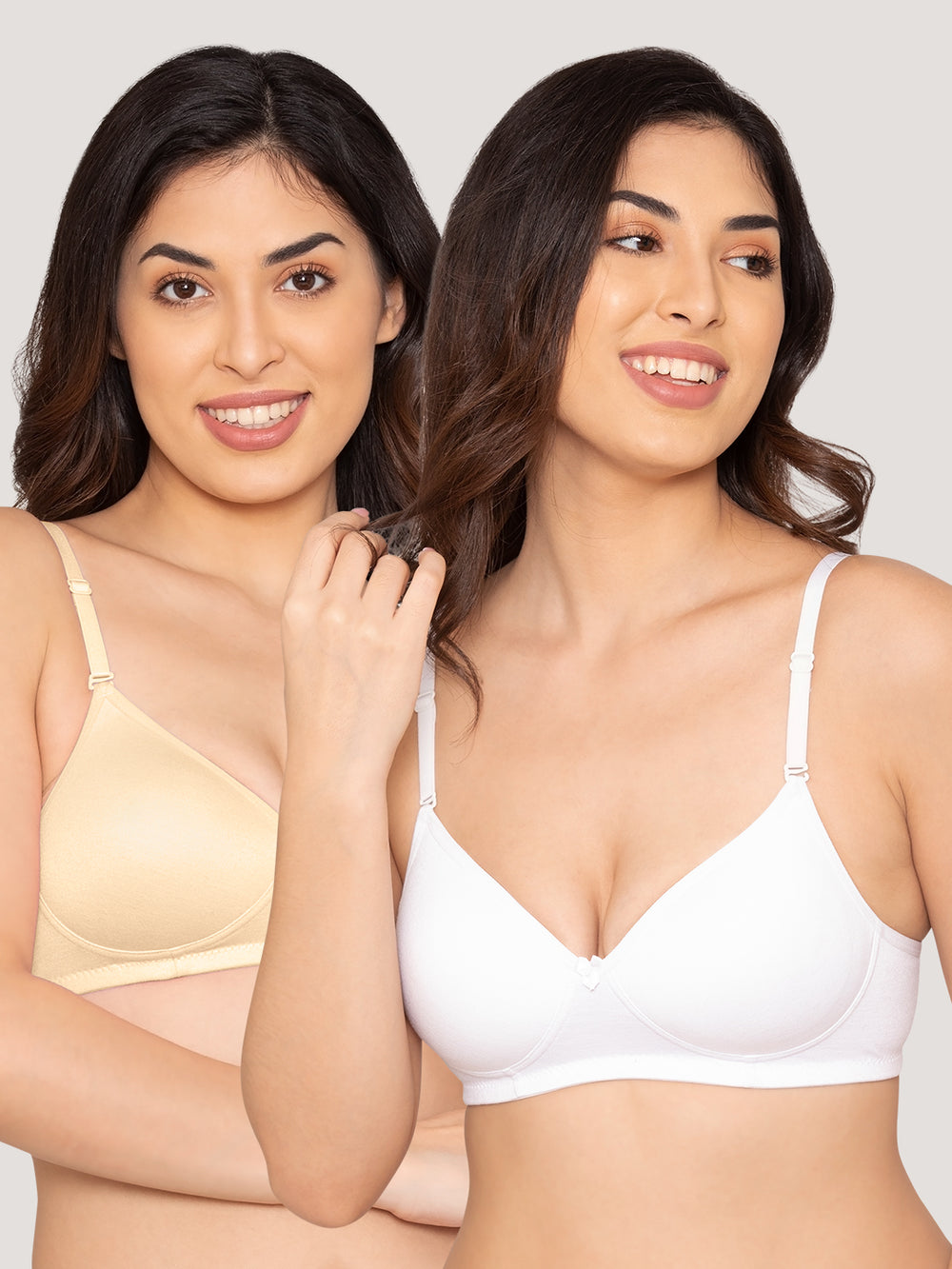 K LINGERIE Sharon Women's Detachable Straps Padded T-Shirt Bra- WHITE SKIN