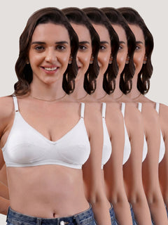 Kalyani Rinni Non Padded Everyday Cotton Bra with Minimal Lace Details |WHITE WHITE WHITE WHITE WHITE Pack of 5