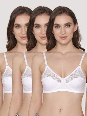 Deepali Non Padded Everyday Lace Bra | Pack of 3-WHITE WHITE WHITE