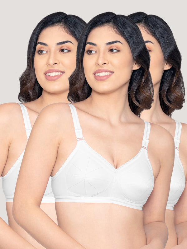 Damini Full Coverage Cotton Everyday Bra | Pack of 3-WHITE WHITE WHITE