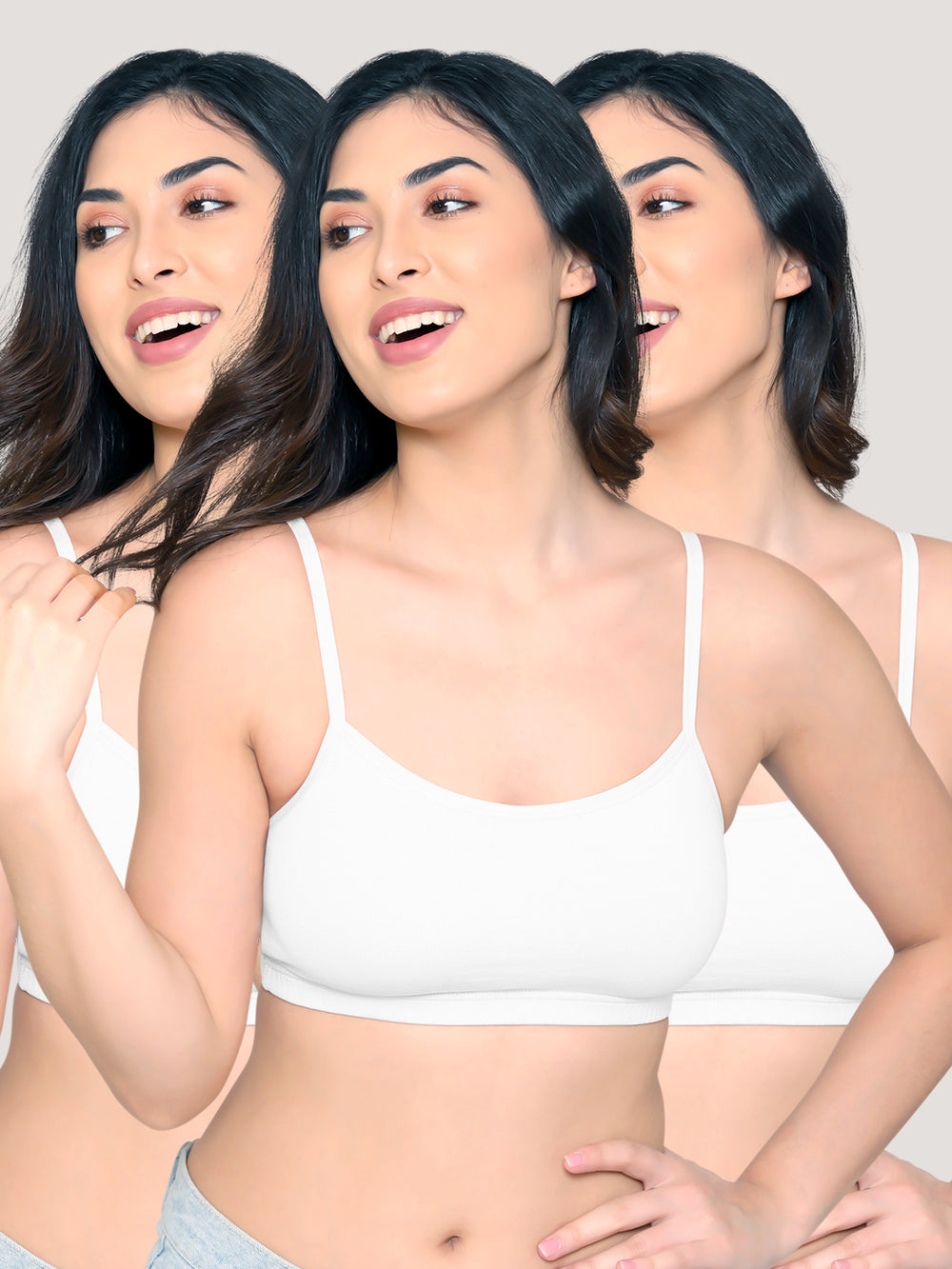 Mia Full Coverage Cotton Beginners Bra | Pack of 3-WHITE WHITE WHITE