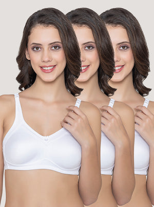 Martin Non-Padded Seamless Cups Moulded Bras with Cushioned Straps | Pack of 3 | WHITE WHITE WHITE