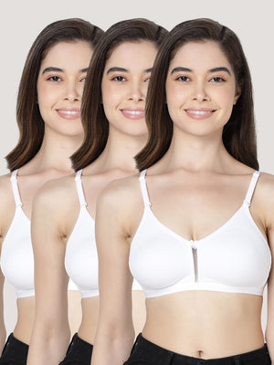 Gloria Full Coverage Double Layered Cups Everyday Bra | Pack of 3-WHITE WHITE WHITE