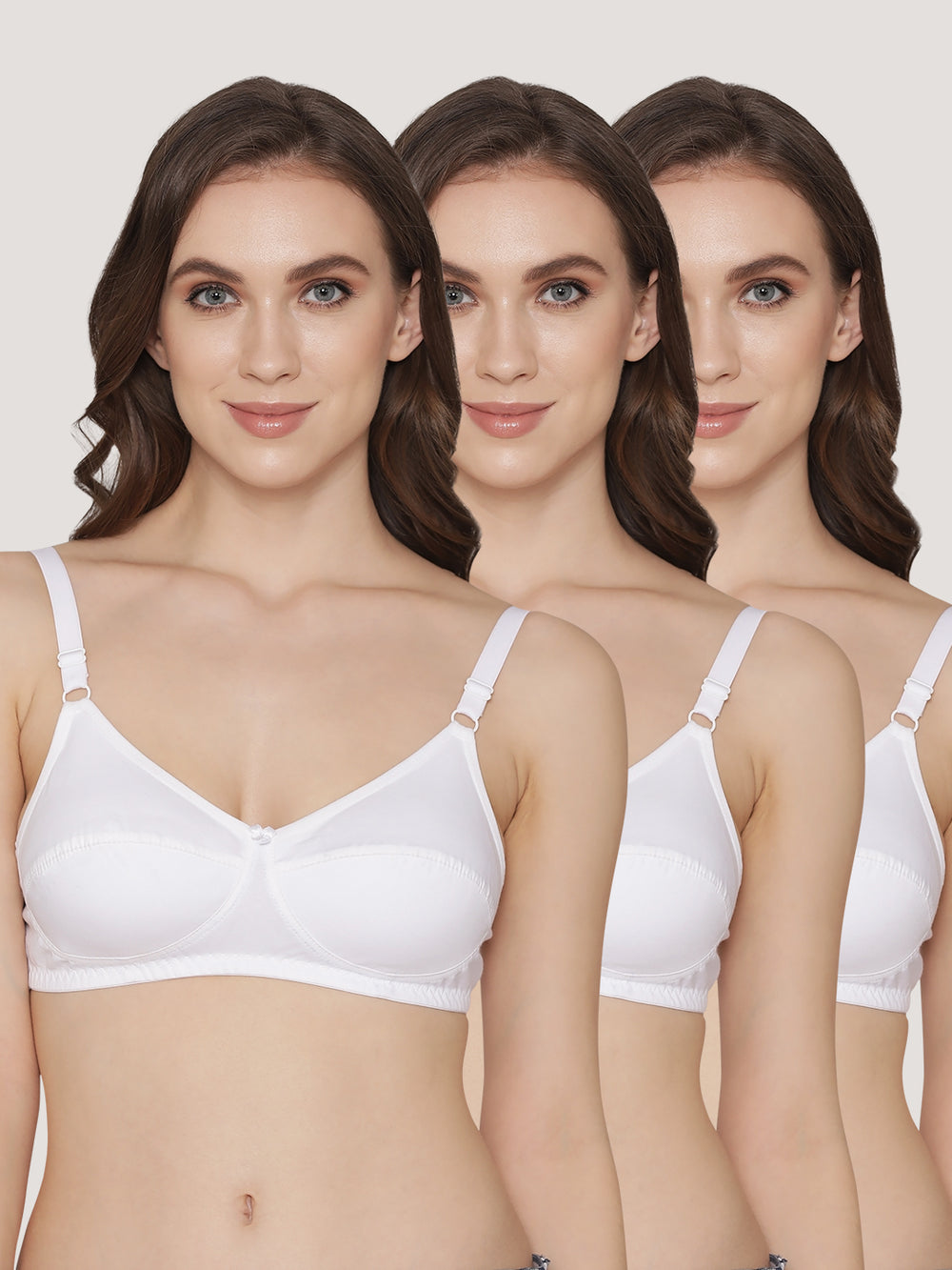 K LINGERIE Manvi Women's Non Padded Wirefree Cotton Everyday Bra-WHITE WHITE WHITE