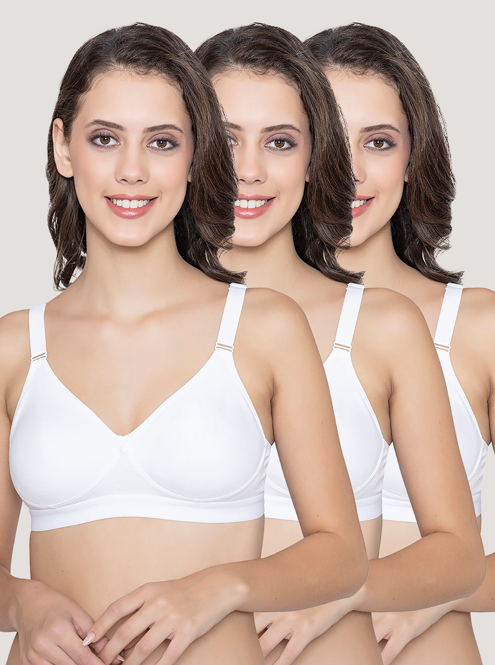Kalyani Paloma Seamless Support Full Coverage Double Layered Bras | Pack of 2 | WHITE WHITE WHITE
