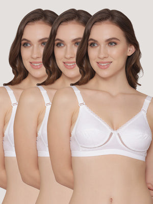 Diksha Full Coverage Double Layered Cups Everyday Bra | Pack of 3-WHITE WHITE WHITE