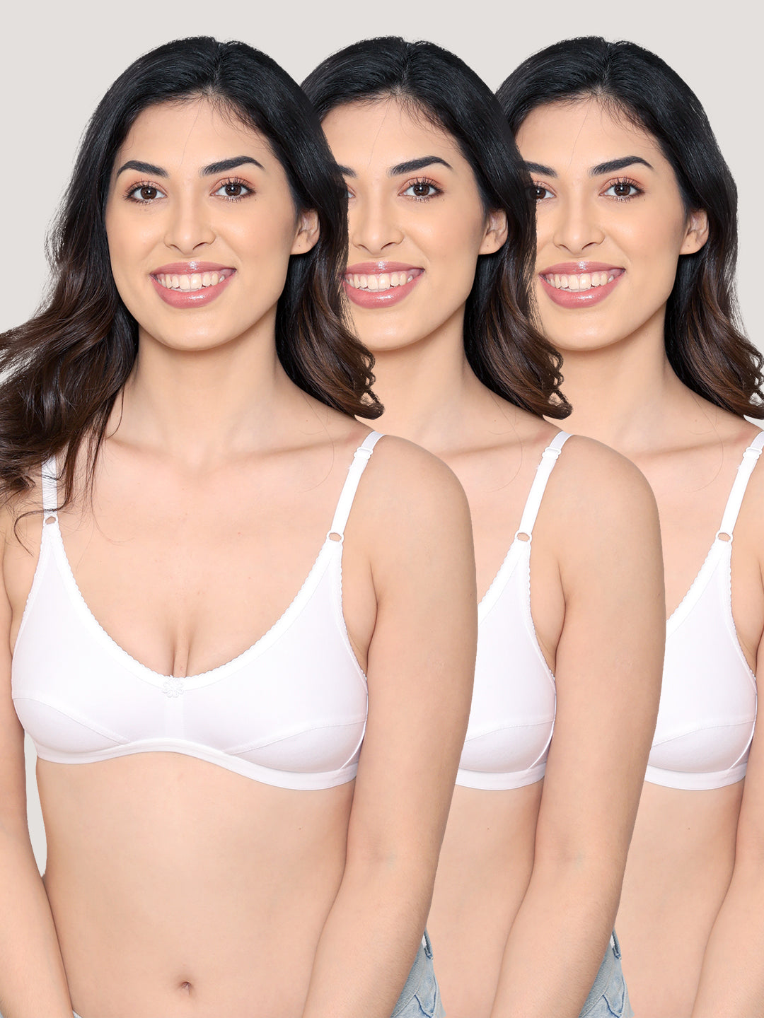 Vidhi Seamed Non-Padded Everyday Bra | Pack of 3-WHITE WHITE WHITE