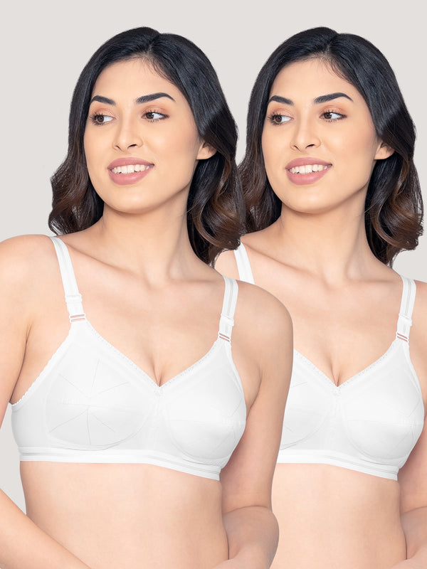 Damini Full Coverage Cotton Everyday Bra | Pack of 2-WHITE WHITE