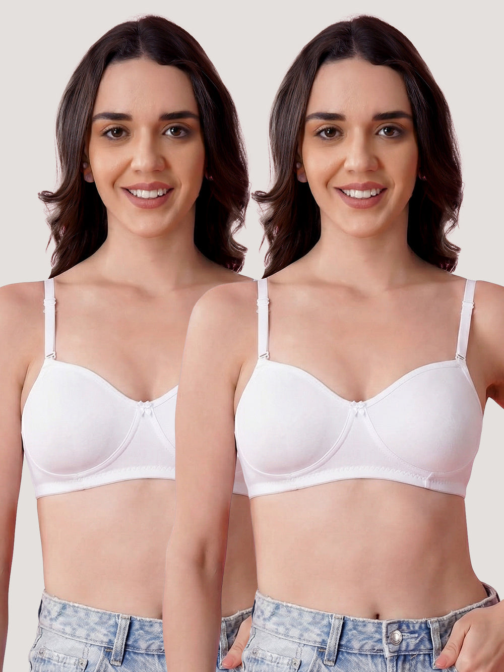 K LINGERIE Roxy Girl's Non Padded Multiway Straps Demi Cup Balconette Bra-WHITE WHITE