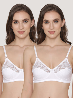 Deepali Non Padded Everyday Lace Bra | Pack of 2-WHITE WHITE