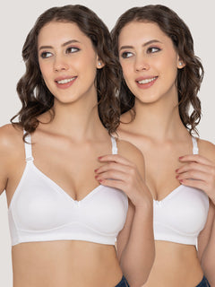 Kalyani Elvira Everyday Support Seamless Non Padded T-Shirt Bras | Pack of 2 | WHITE WHITE