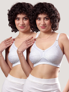 Kalyani Sandy Women’s Full Coverage Non-Padded Lace Bra with M Frame Front Panel Pack of 2 | WHITE WHITE