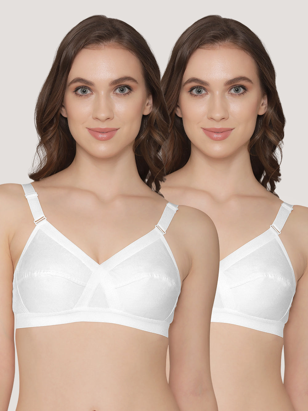 K LINGERIE Cross Care Women's Full Coverage Non Padded Wirefree Minimizer Bra-WHITE WHITE