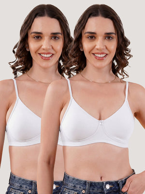 Kalyani Kirti Seamless Cups Non Padded Everyday T-Shirt Bra | Pack of 2-WHITE & WHITE