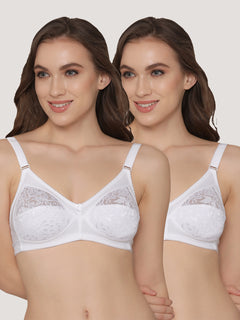 K LINGERIE Clare Women's Full Support Non Padded Delicate Lace Bra-WHITE WHITE
