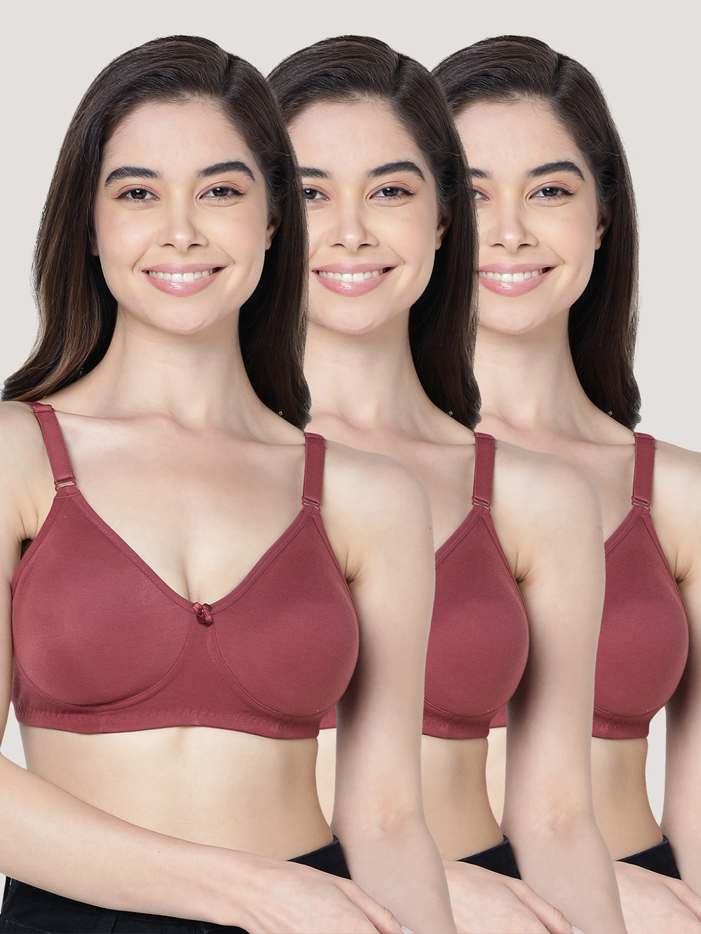 Evlyn Double Layered Cups Regular Bra | Pack of 3-WINE WINE WINE