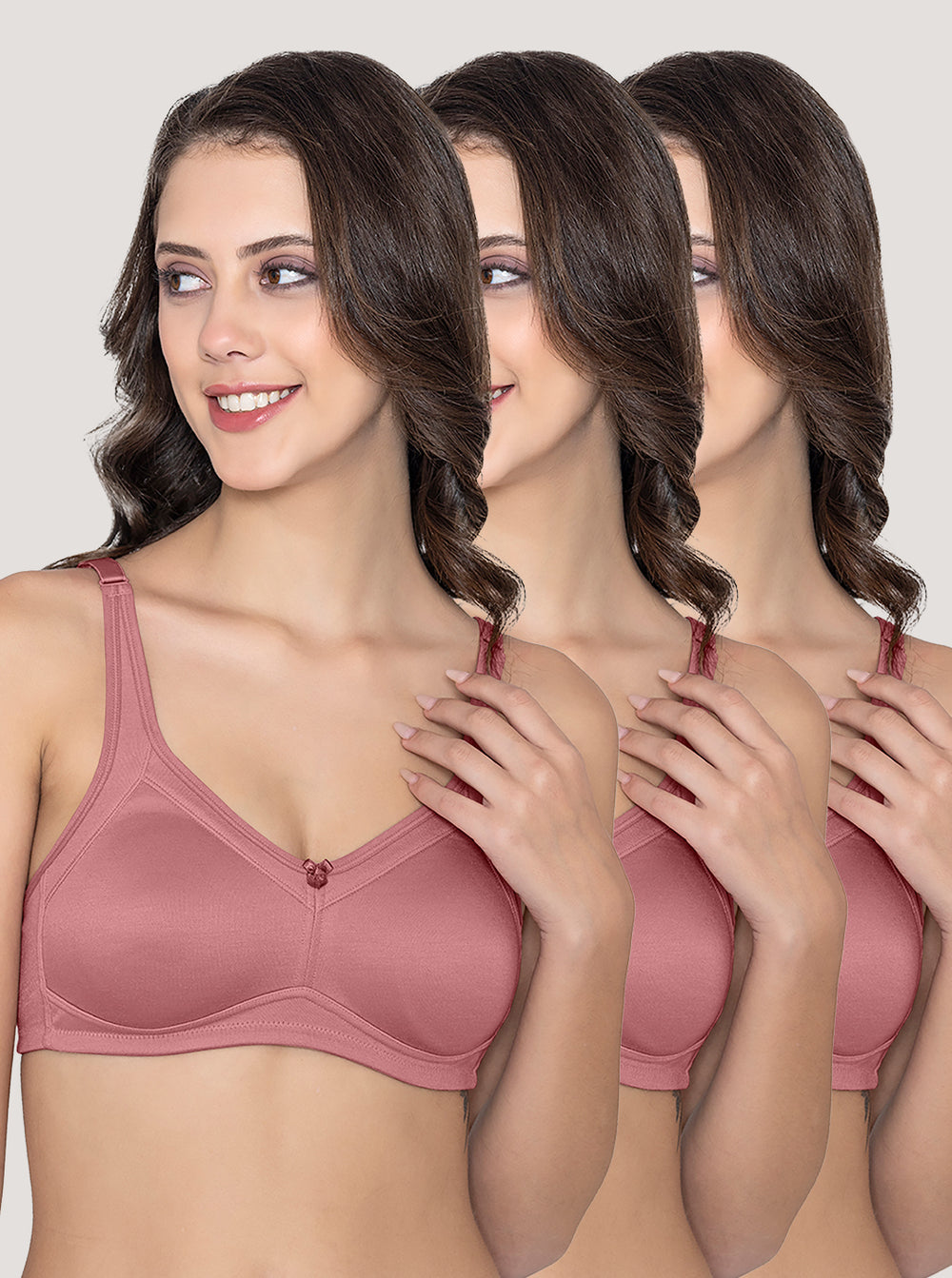 Martin Non-Padded Seamless Cups Moulded Bras with Cushioned Straps | Pack of 3 | WOOD ROSE WOOD ROSE WOOD ROSE