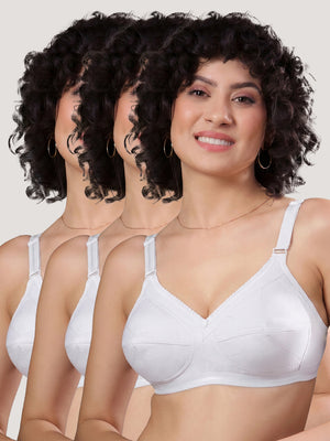 Damini Full Coverage Cotton Everyday Bra | Pack of 3-WHITE WHITE WHITE