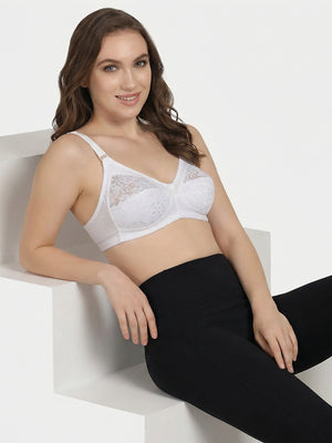 K LINGERIE Clare Women's Full Support Non Padded Delicate Lace Bra-D.BLUSH WHITE