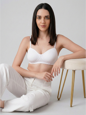 K LINGERIE Roxy Girl's Non Padded Multiway Straps Demi Cup Balconette Bra-RANI WHITE