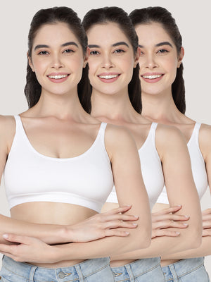 Cathy Double-Layered Slip-On Beginner Bra | Pack of 3-WHITE WHITE WHITE
