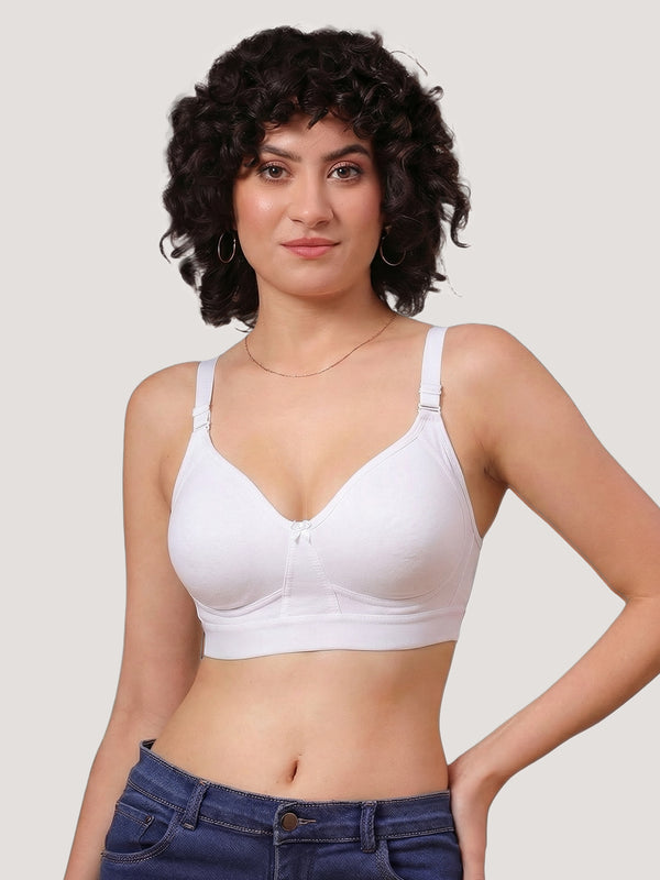 Kalyani Ashley Double Layered Seamless Cups Full Coverage Cotton Lycra Bra | Pack of 2 |WHITE WHITE