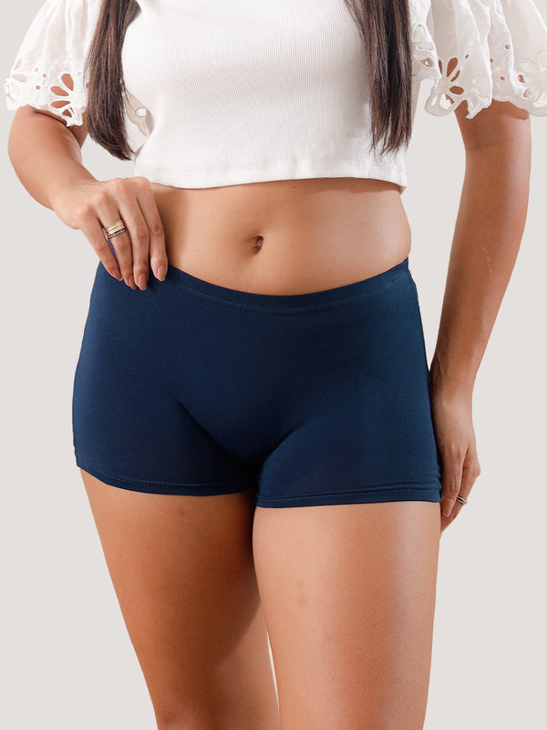 Willow High Coverage Women's Boyshort Briefs | Pack of 3-NAVY BLUE NAVY BLUE NAVY BLUE