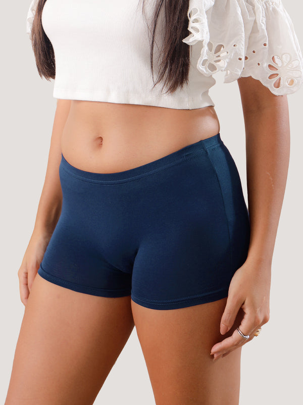 Willow High Coverage Women's Boyshort Briefs | Pack of 3-NAVY BLUE NAVY BLUE NAVY BLUE