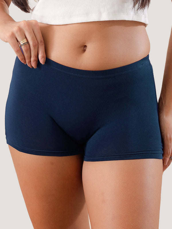 Willow High Coverage Women's Boyshort Briefs | Pack of 3-BLACK BURGUNDY NAVY BLUE